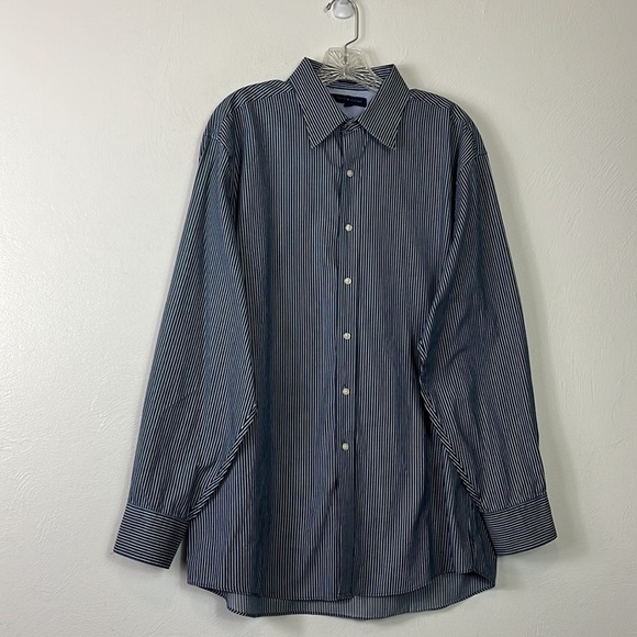 Tommy Hilfiger Button Front Shirt Men's Size 16.5 Blue & White Striped Cotton‎ - Picture 11 of 12